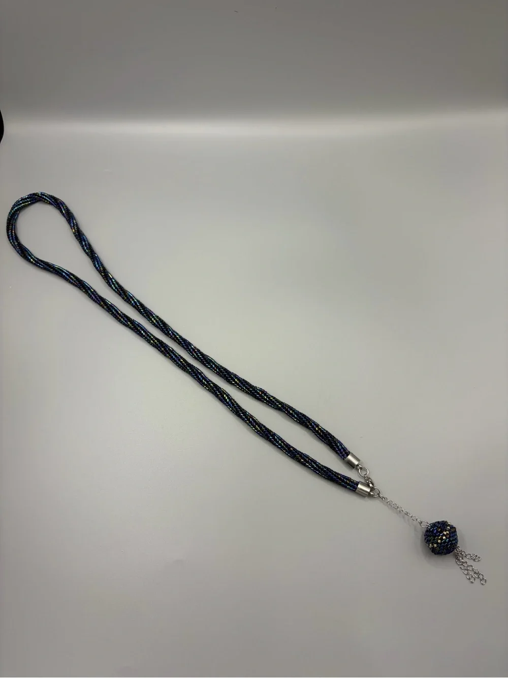 Twisted Beaded Navy Necklace with Matching Hoop Earrings